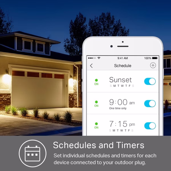 Kasa Outdoor Smart Plug, Smart Home Wi-Fi Outlet Timer, Max Load 15A/1875W, IP64 Weather Resistance, Compatible with Alexa, Google Home & Smartthings, No Hub Required, ETL Certified(Kp401) - Image 6